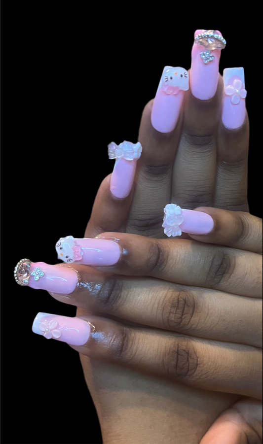 Pink and white french tip nails w/ char