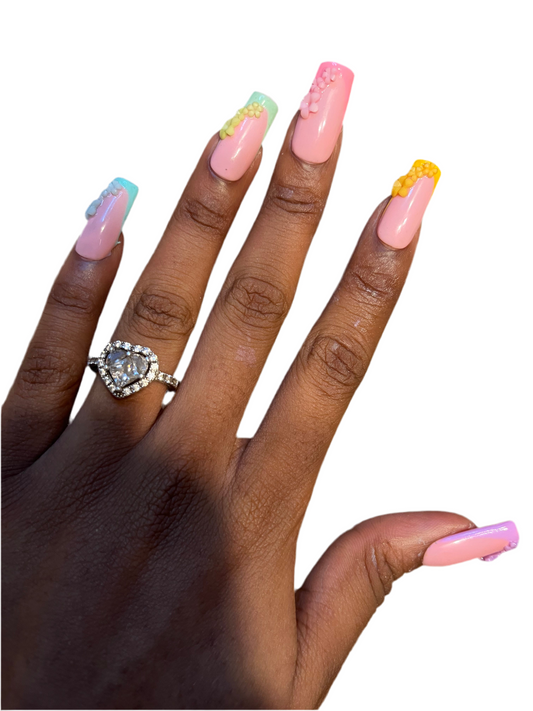 Pastel french tip square nails w/charms
