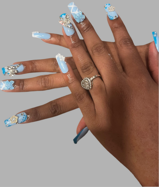 Square blue w/ charms and french tips